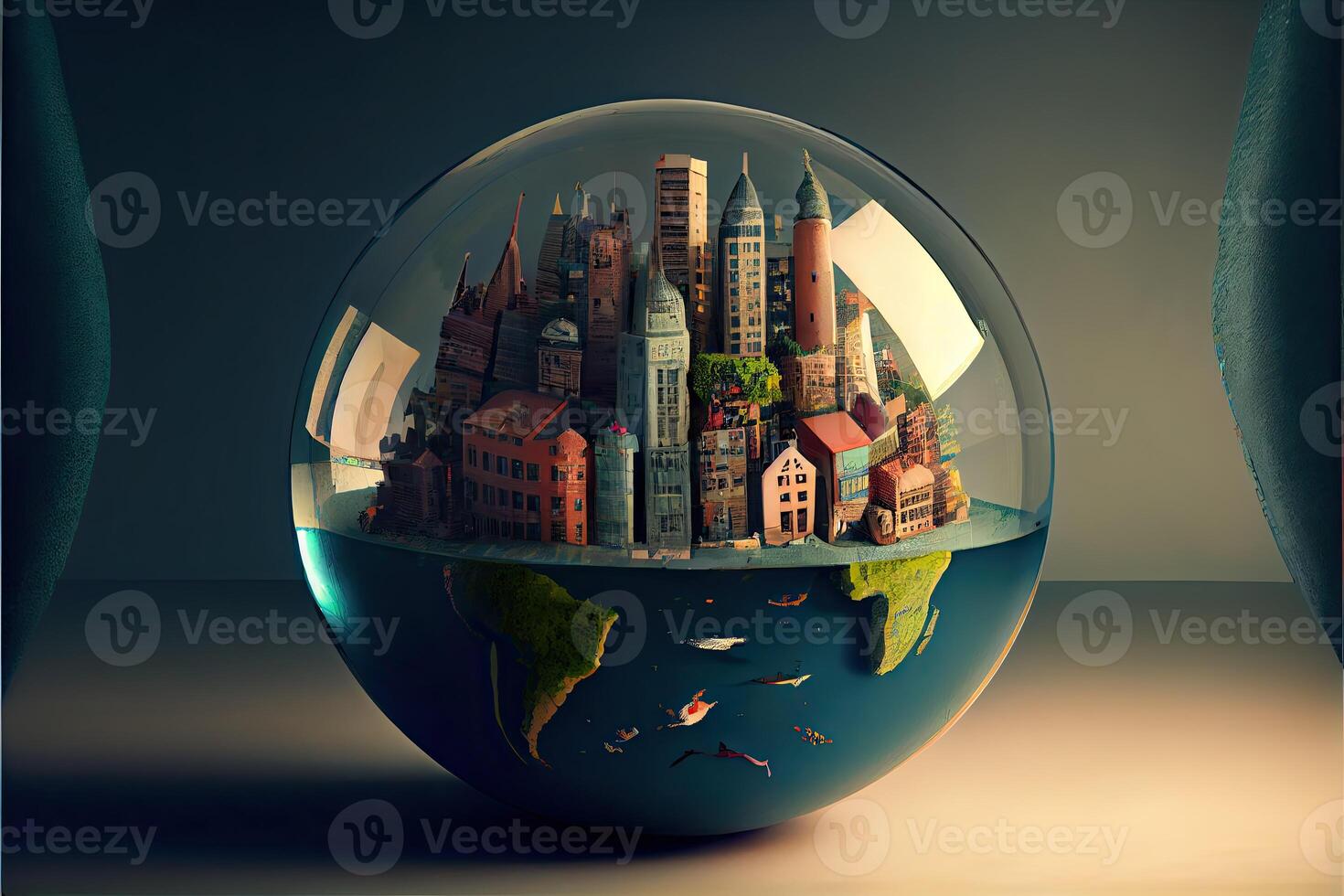 The city grows on the globe photo