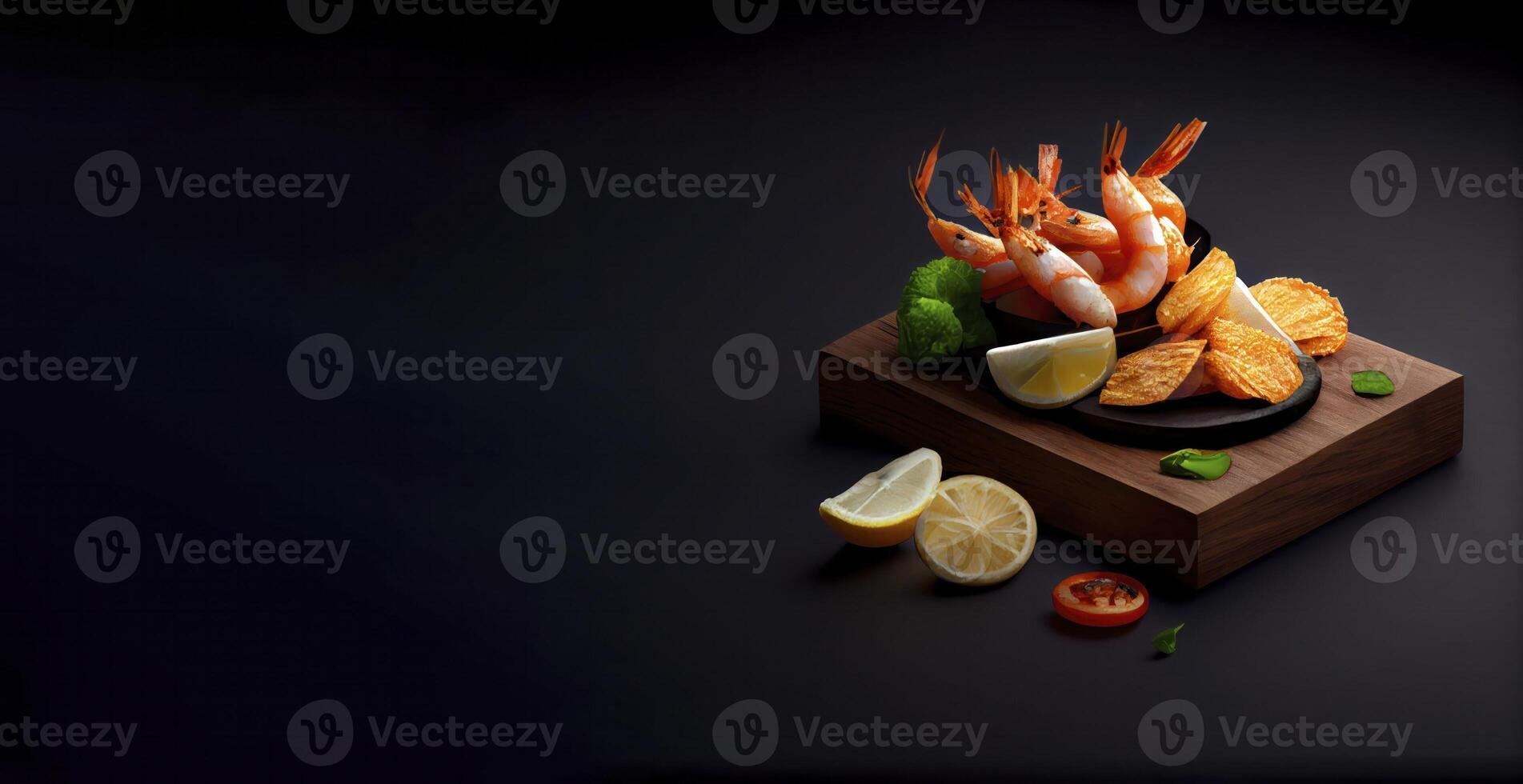 french and shrimps realistic product showcase for food photography photo