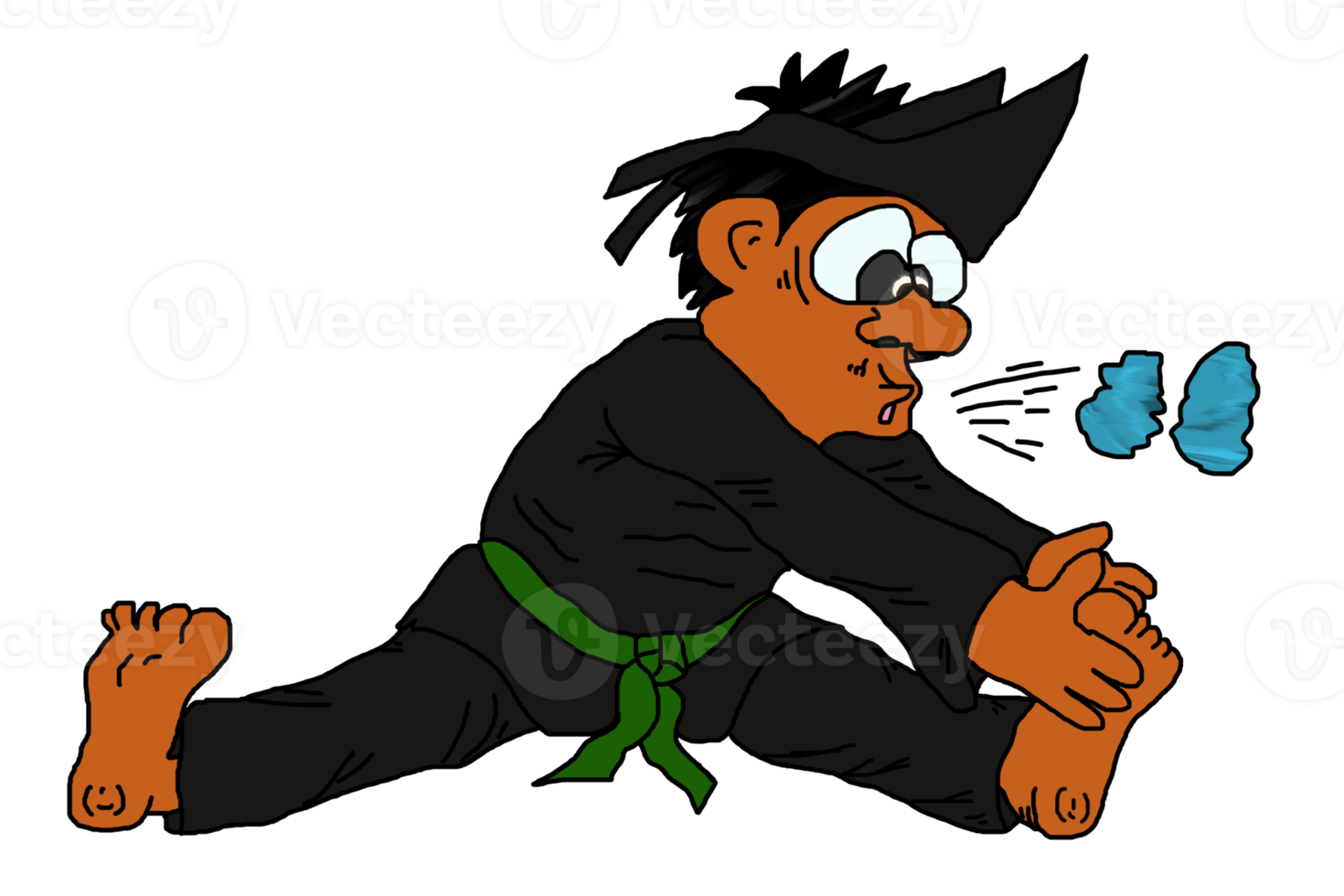 icon cartoon person learn martial art silat doing stretching leg png