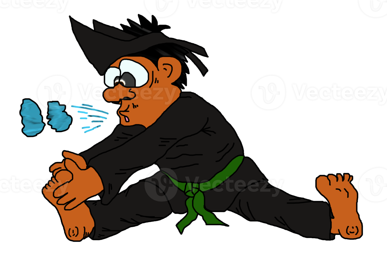 icon cartoon person learn martial art silat doing stretching leg png