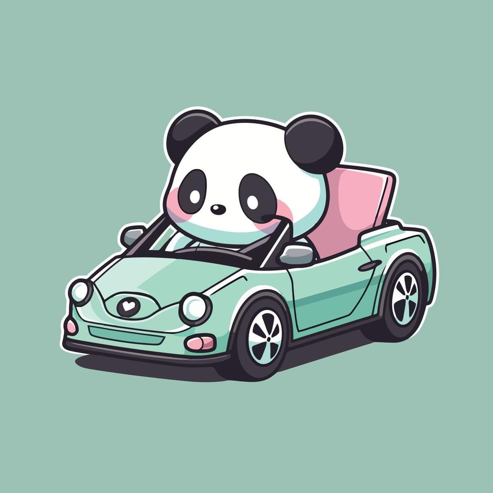 Panda driving a car illustration vector