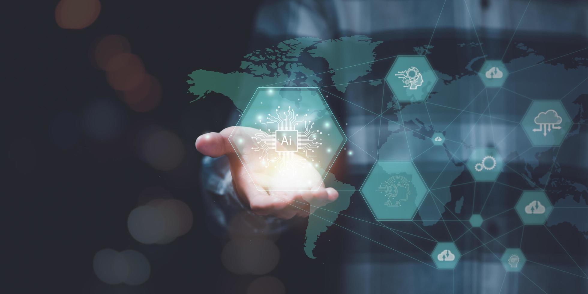 Connectivity and Communication Technology with intelligent brain Through global cloud computing system,Finding new solutions to solve business problems,Developing and extending inventions for success photo