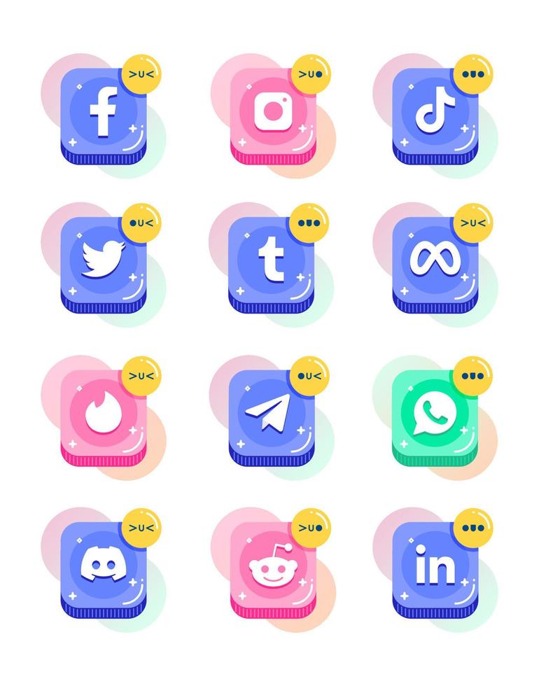Colorful Social Media Apps Logo and Icon Set vector