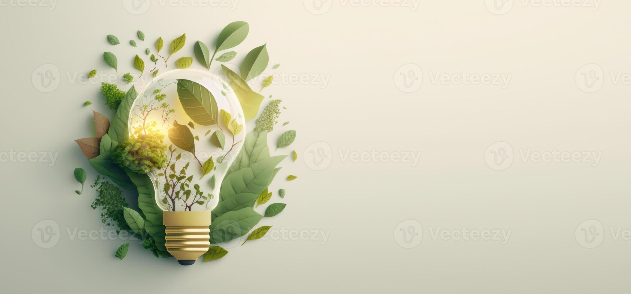 Paper cut of eco friendly light bulb banner with copy space, Renewable and sustainable energy. photo