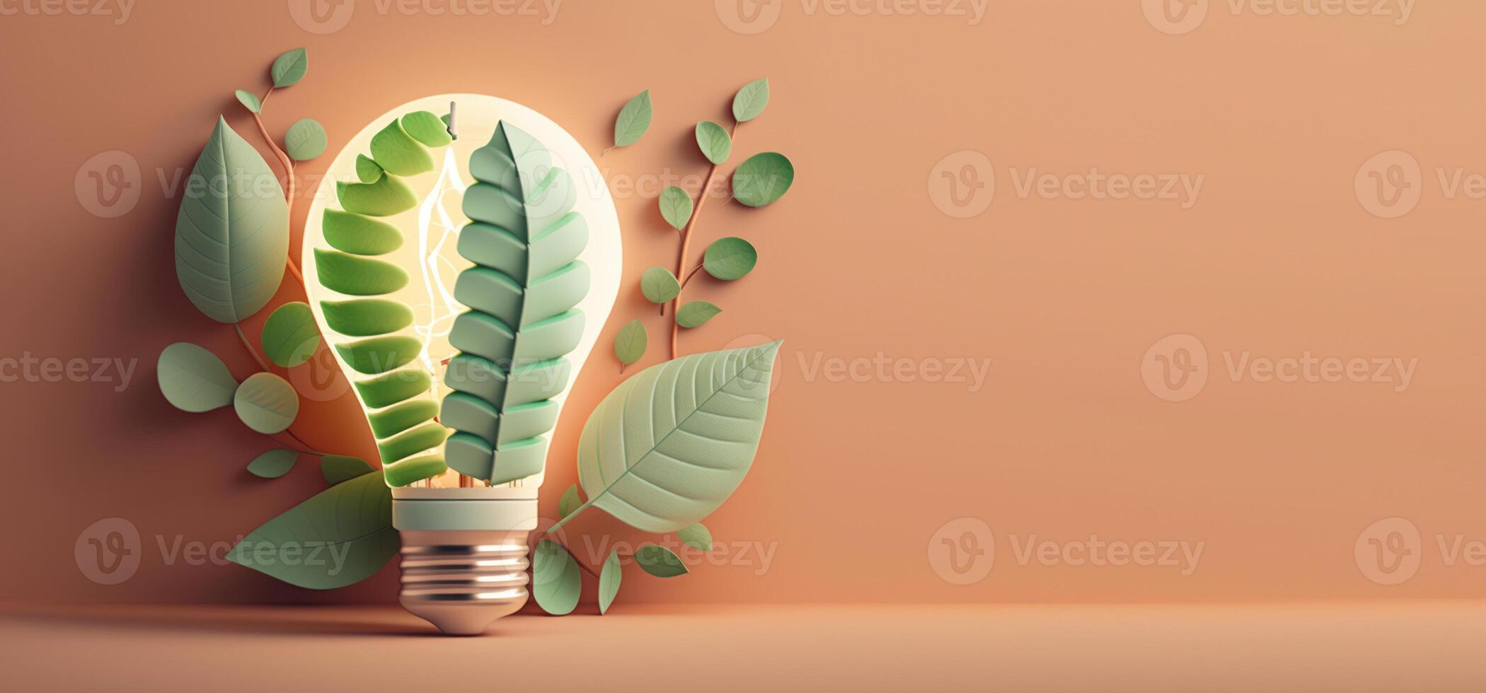 Paper cut of eco friendly light bulb banner with copy space, Renewable and sustainable energy. photo