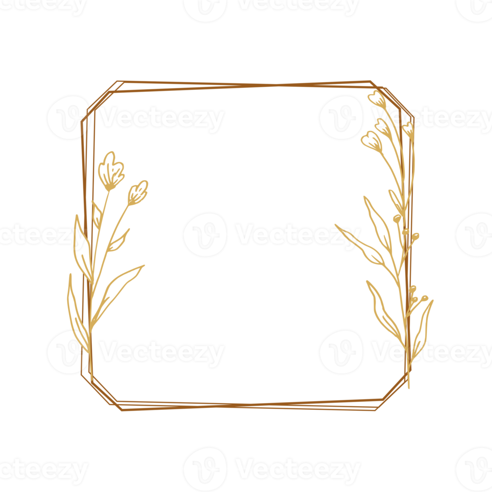 elegant Gold Platz Blumen- Rand mit Hand gezeichnet Blätter und Blumen zum Hochzeit Einladung, danken Sie Karte, Logo, Gruß Karte png