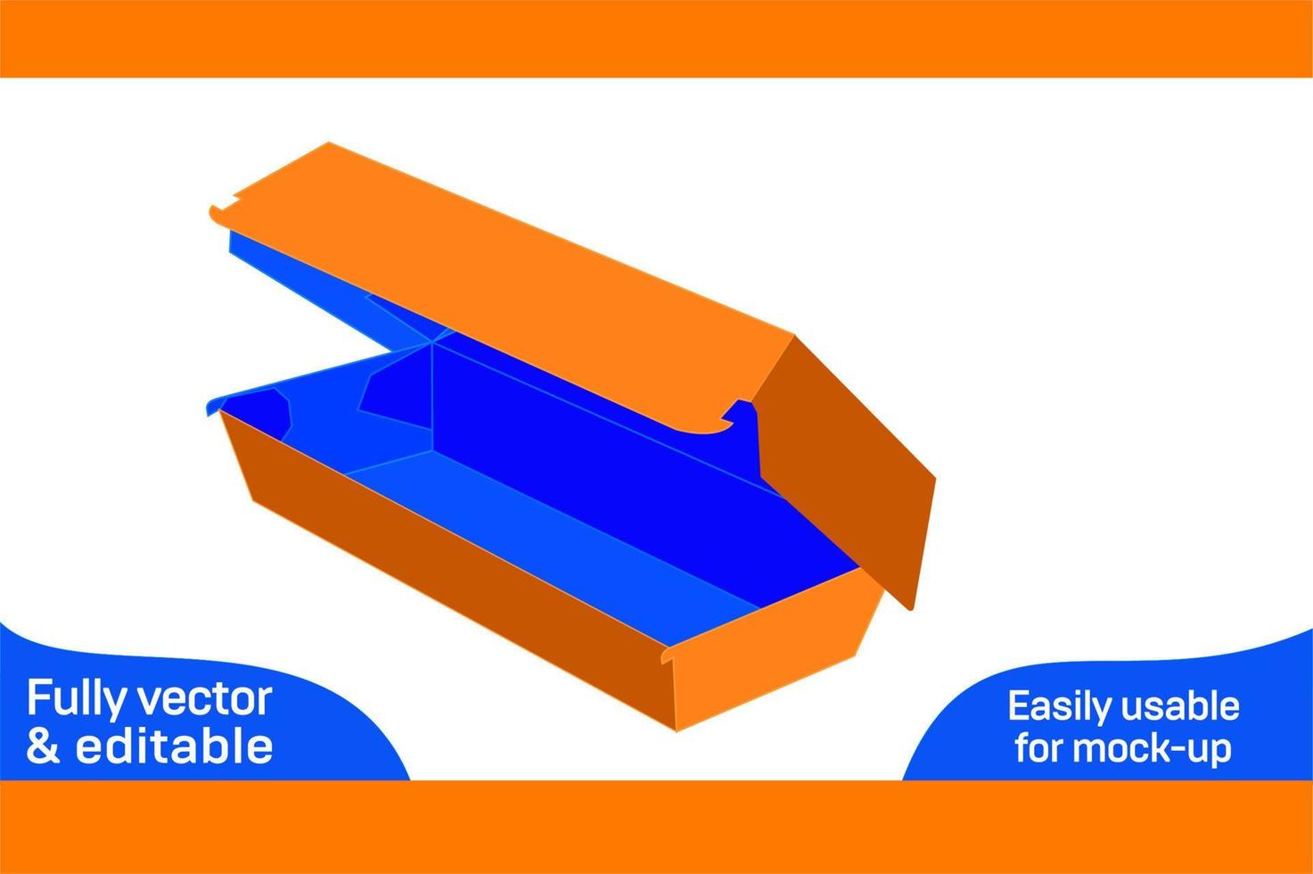 Burger packaging box or snack box large size dieline template and 3D box design3D box vector