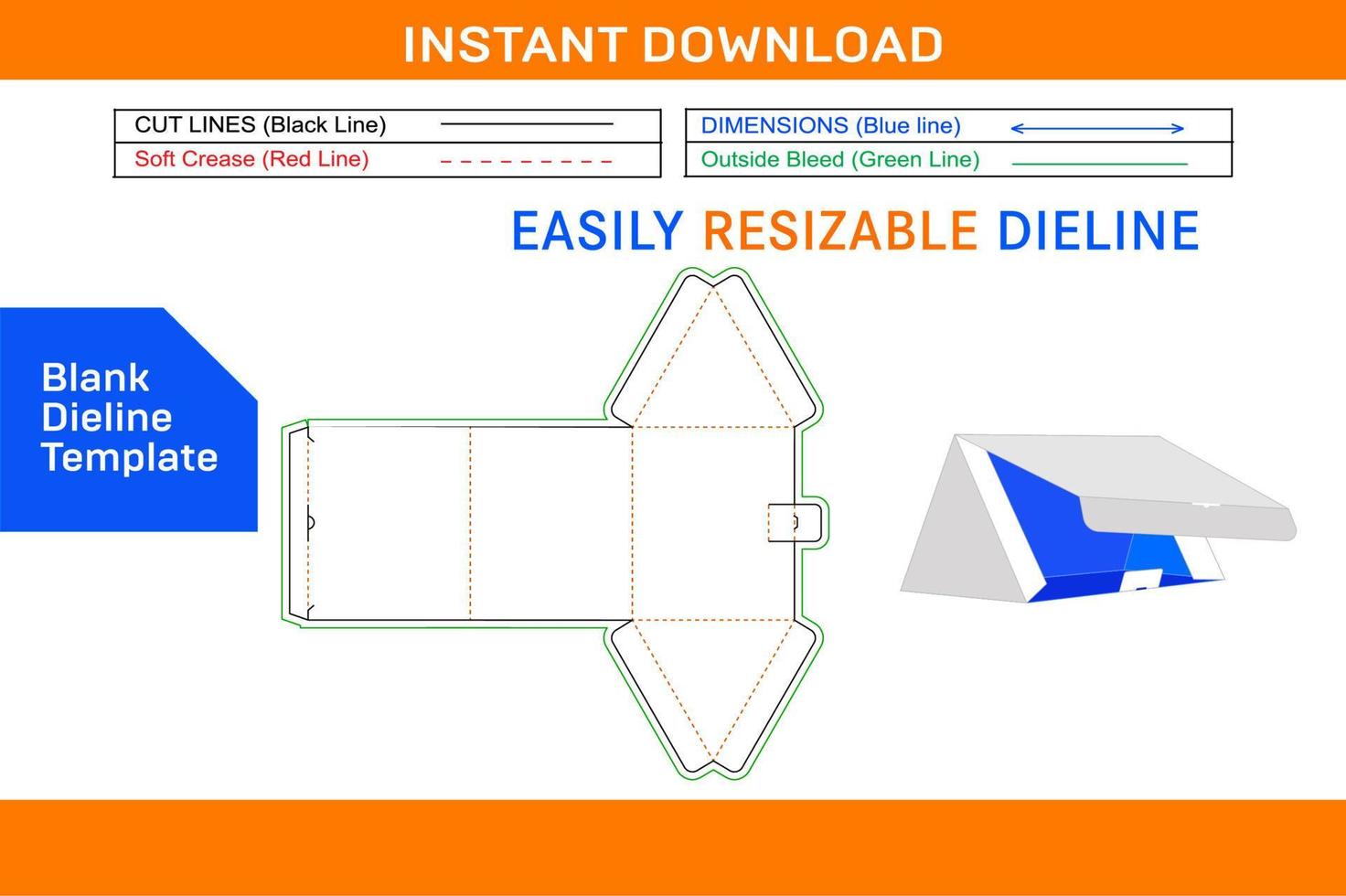 Gift Triangle box dieline template and 3D box design Blank dieline template vector