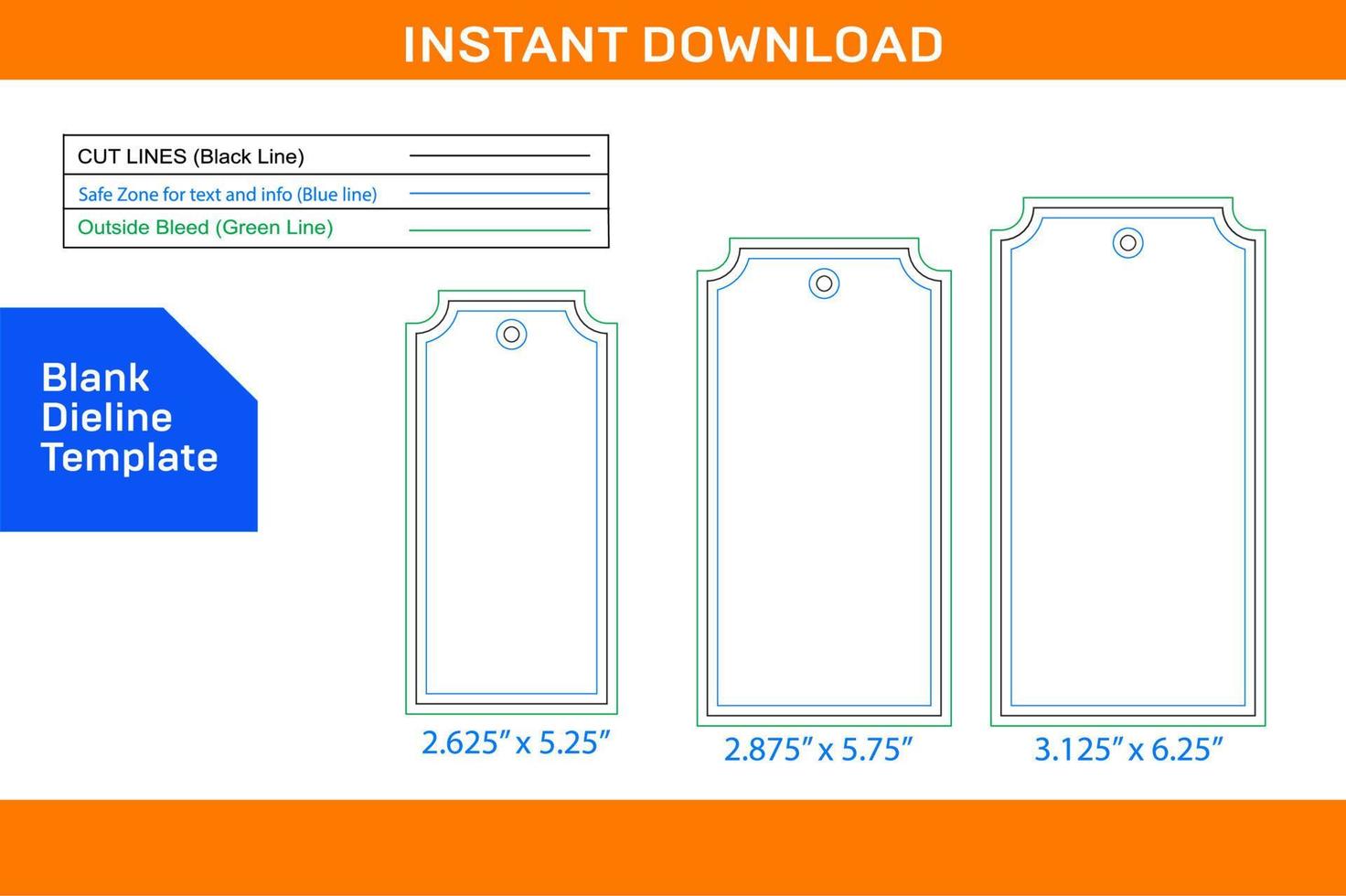 Medium size different Custom Tag dieline templateBlank dieline template vector