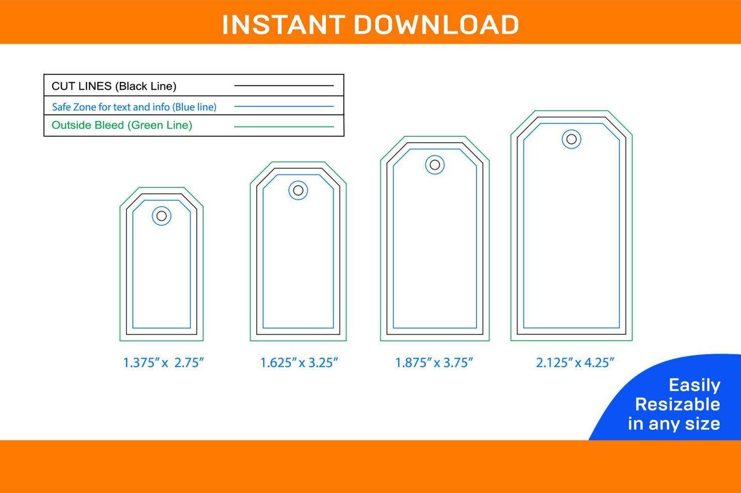 Custome Tag dieline template different Small size Box dieline and 3D box vector