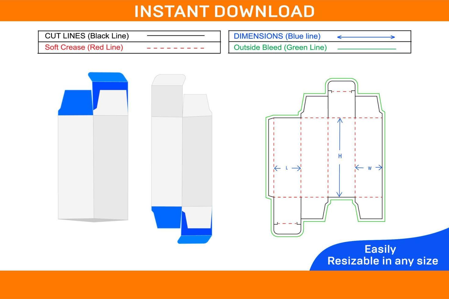 Reverse tuck end Square folding box Dieline template and 3D Box designBox dieline and 3D box vector