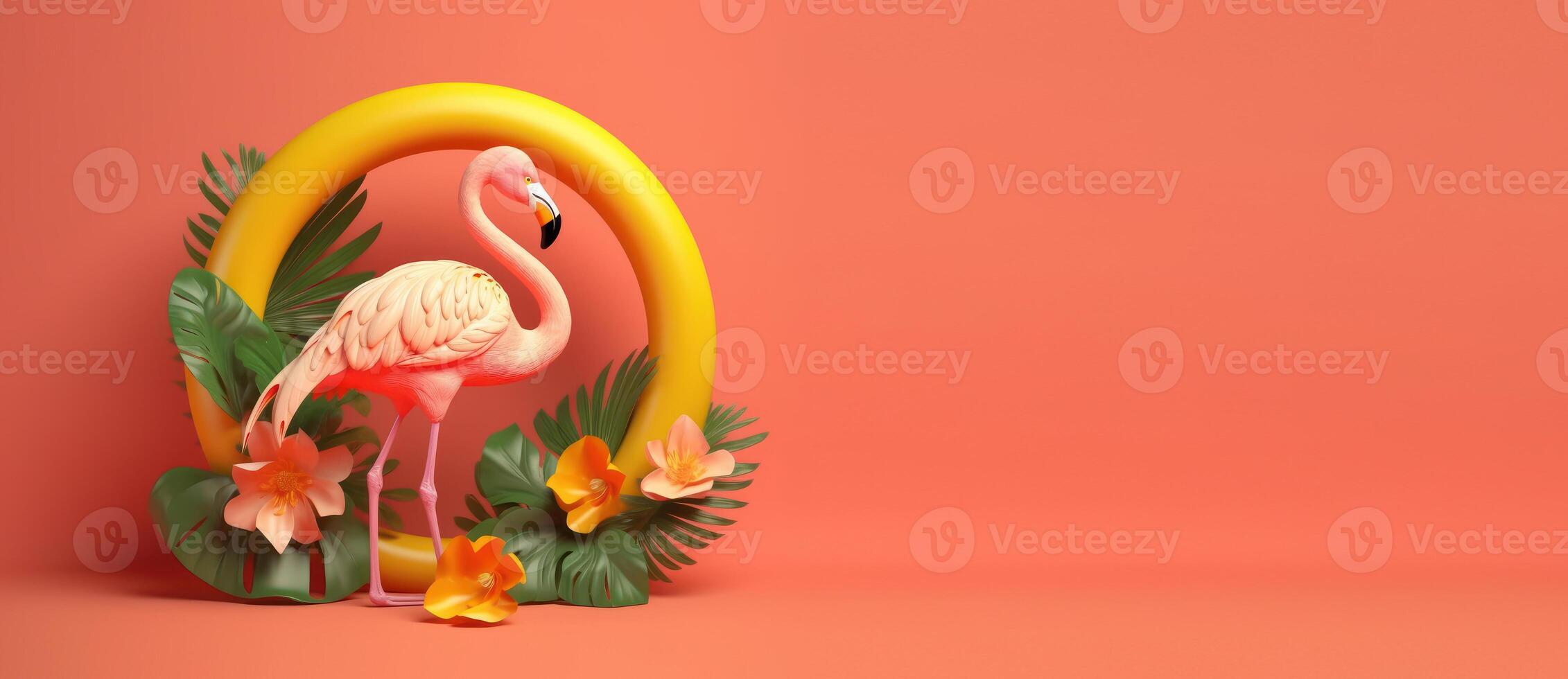 Summer festive with flamingo background, Tropical summer time. photo