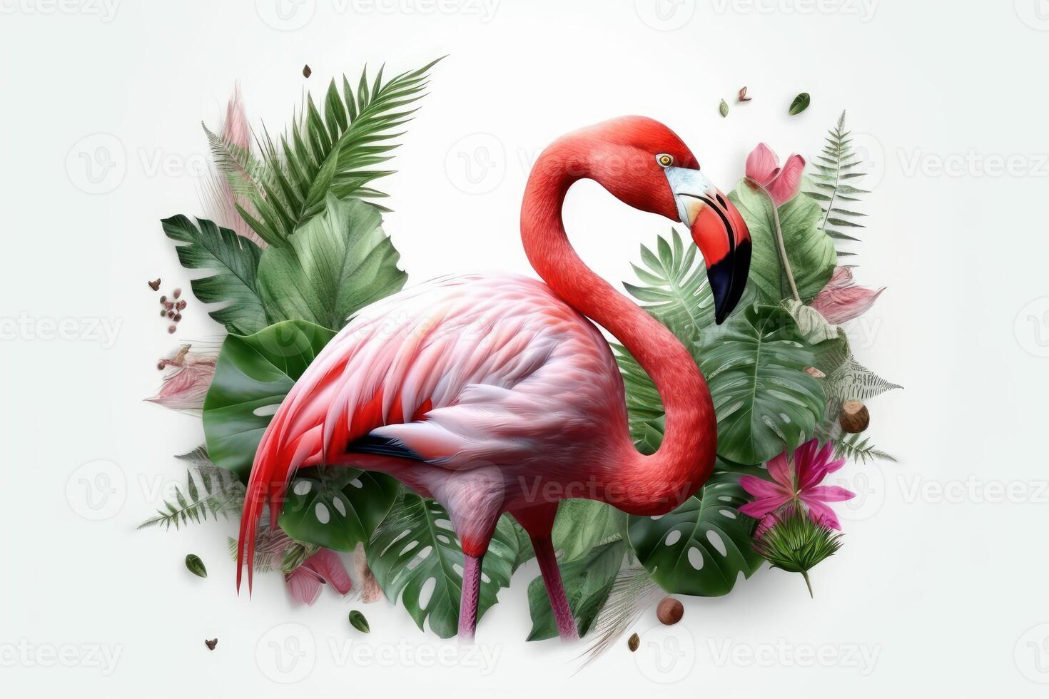 Summer festive with flamingo on white background, Tropical summer time. photo