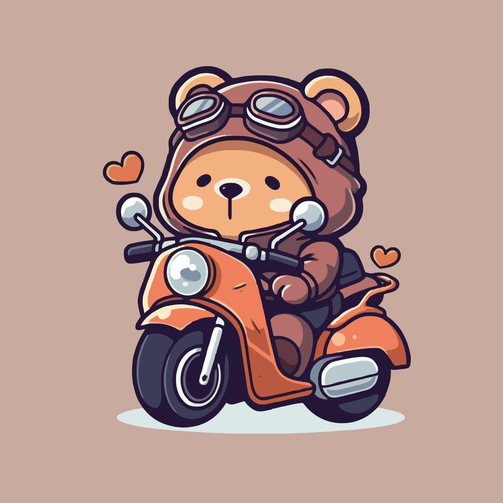 Bear on a motorcycle cartoon character vector