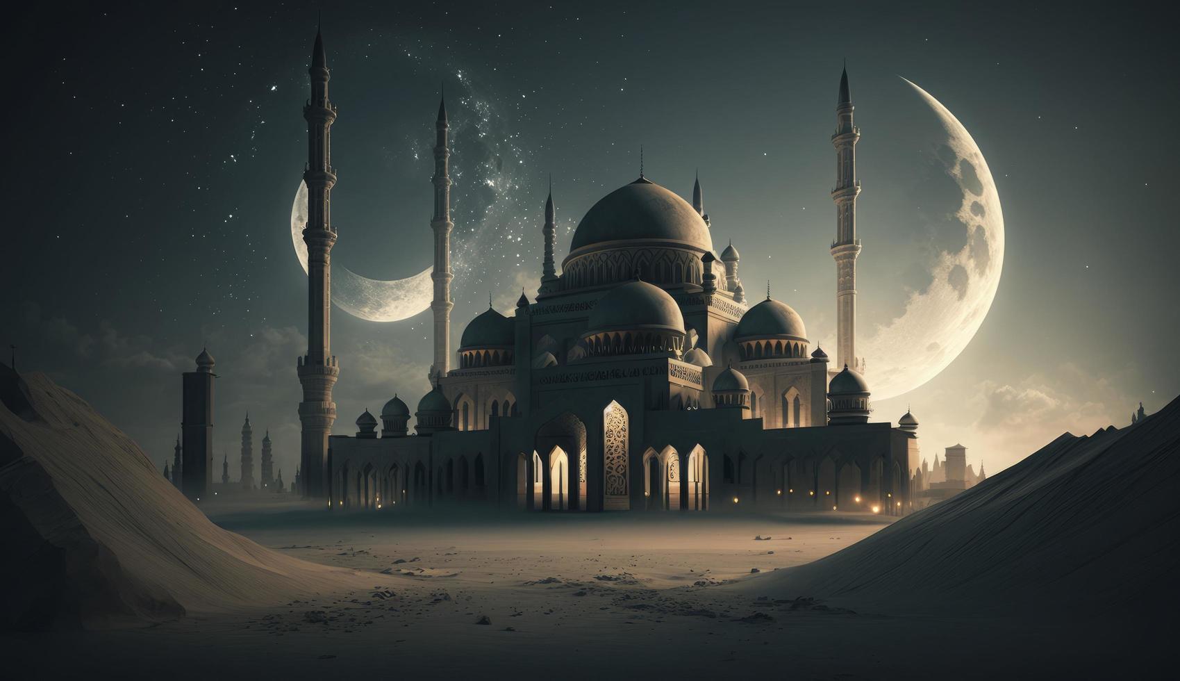 3d illustration of amazing architecture design of muslim mosque ramadan concept, illustration of amazing architecture design of muslim mosque ramadan concept, Generate Ai photo