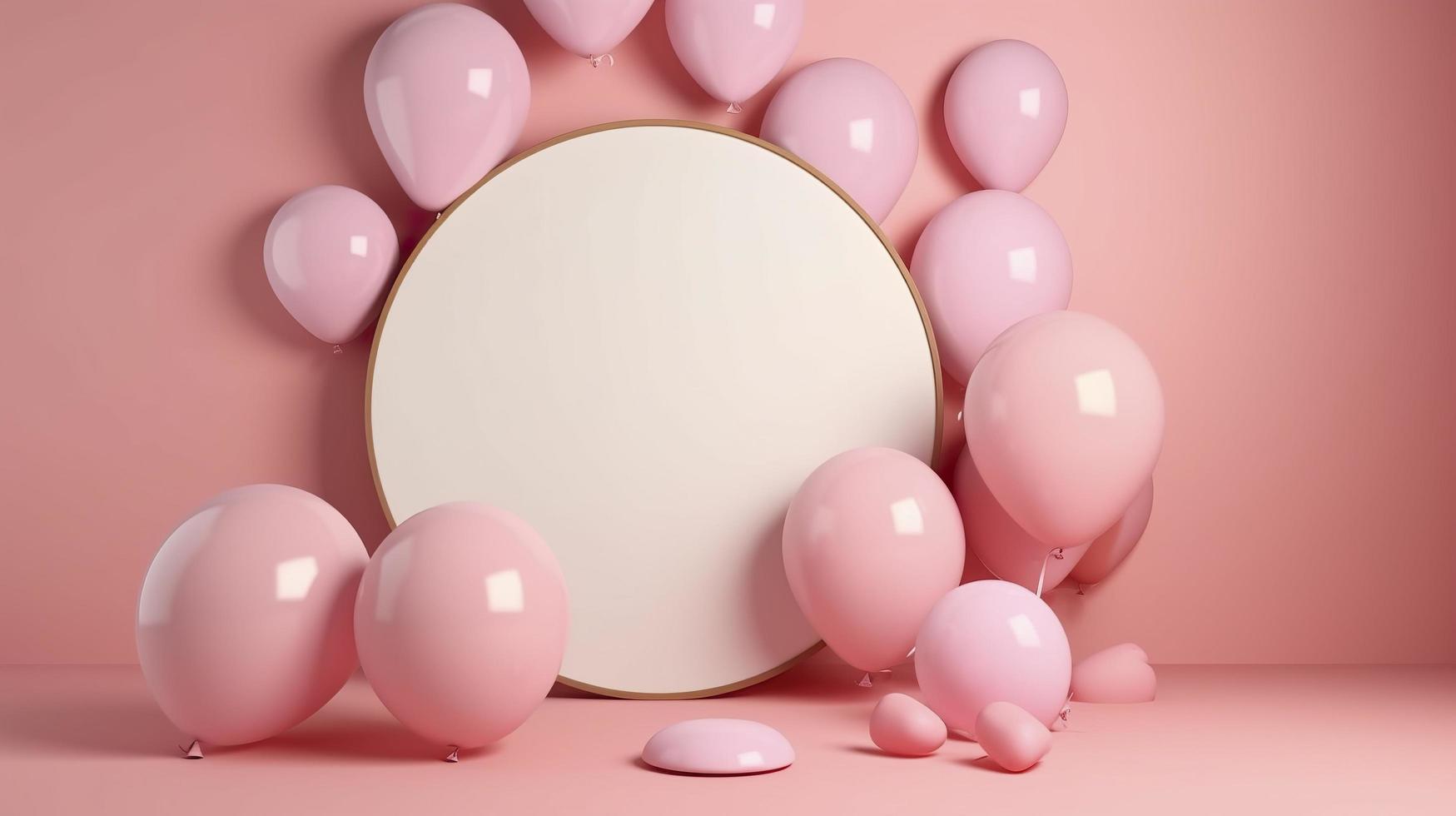 Pink balloons with circular empty canvasg, generat ai photo