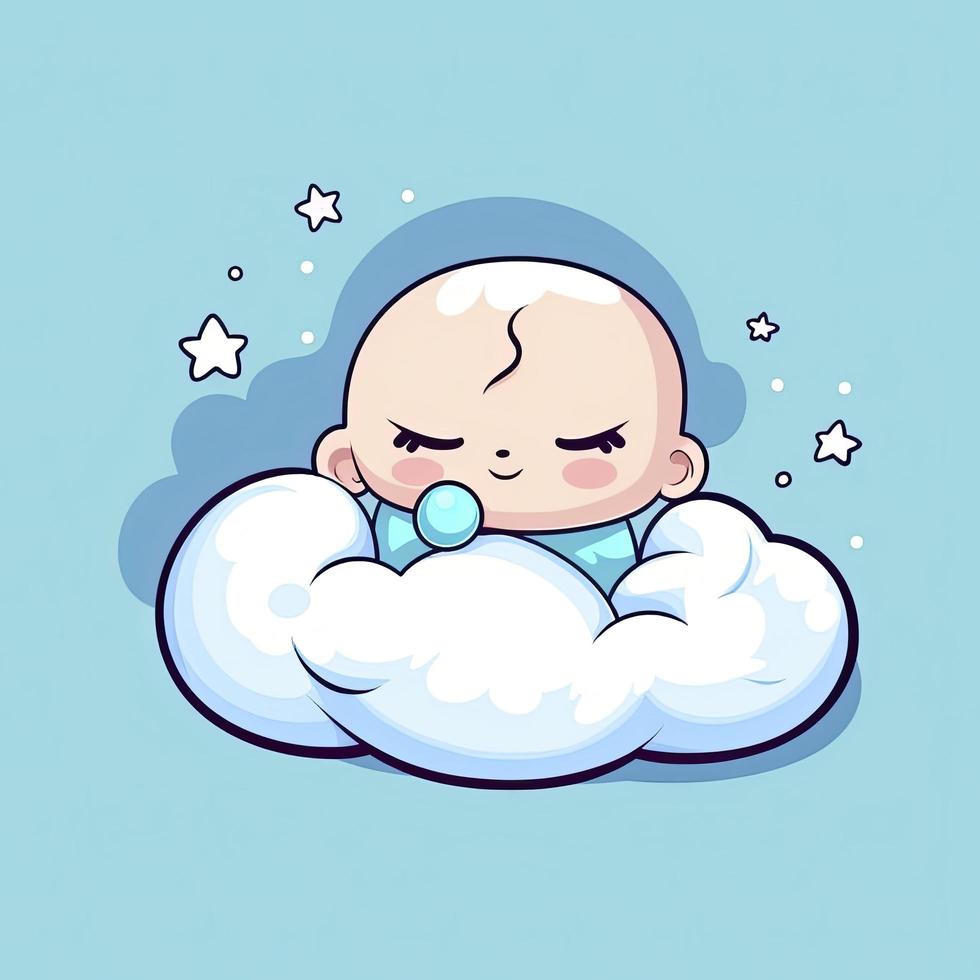 Cute baby sleeping on cloud pillow cartoon icon illustration, generat ai photo