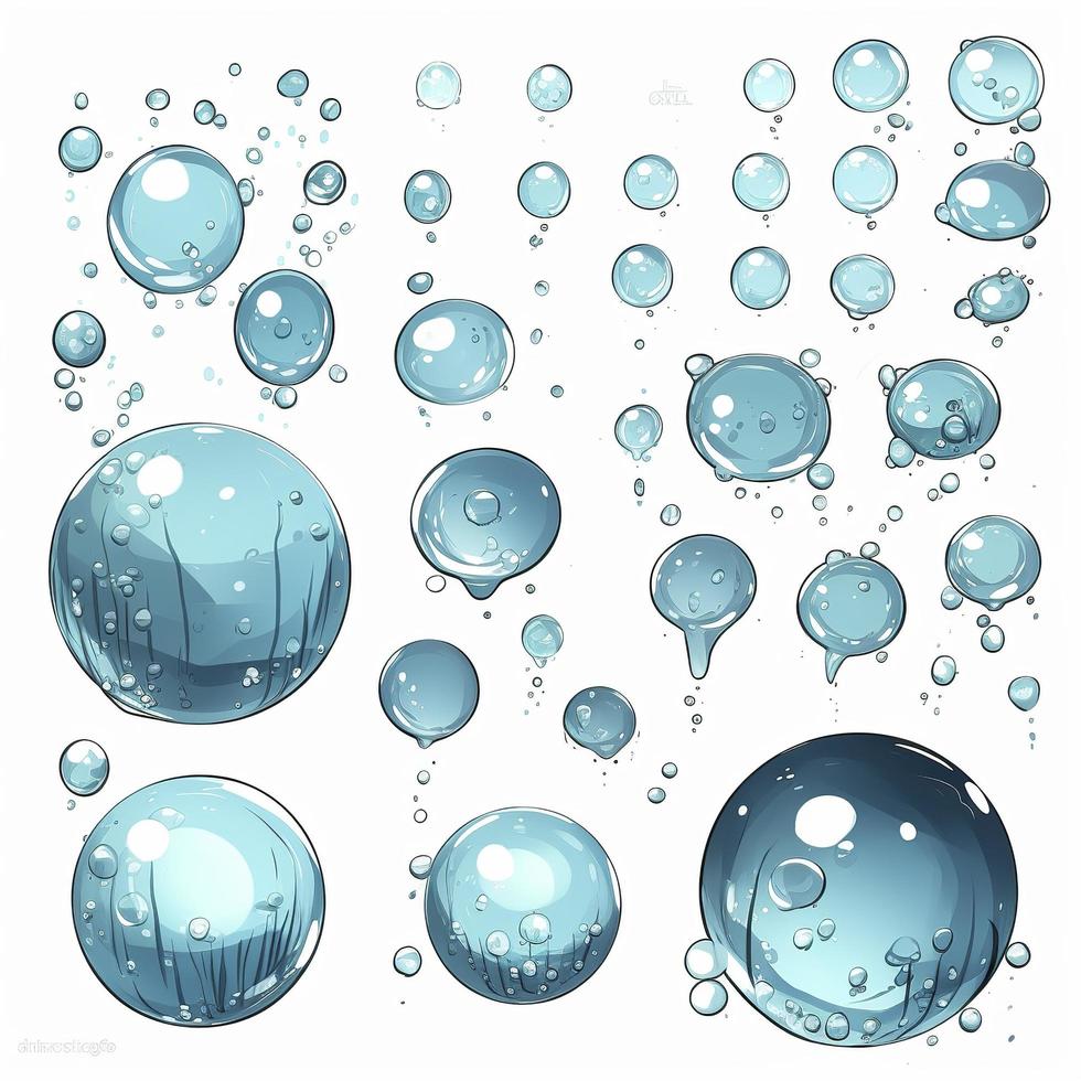 drawn cartoon water bubbles white background, high quality, minimalism, generat ai photo