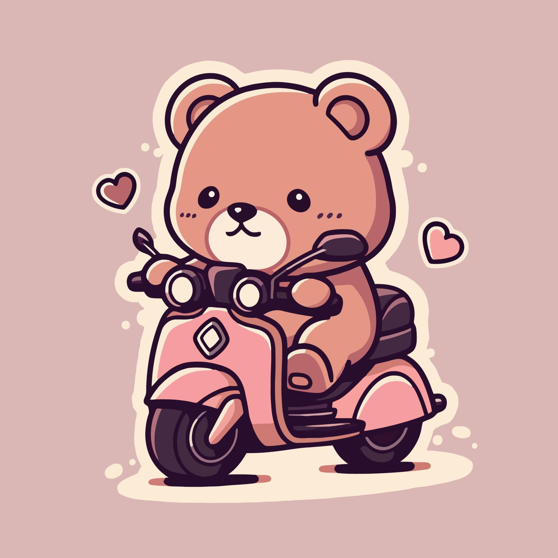A teddy bear on a scooter with hearts on it 22726741 Vector Art at Vecteezy