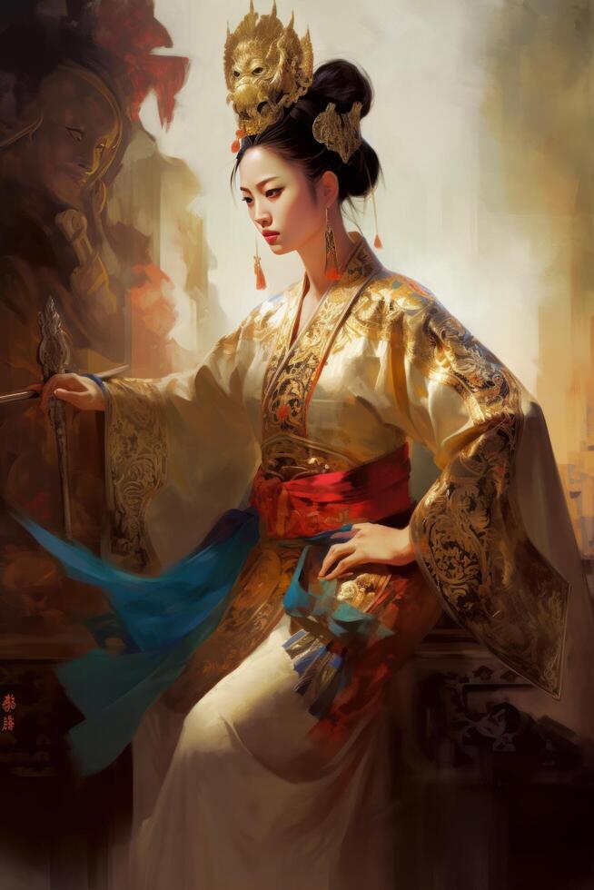 painting of chinese beautiful queen photo