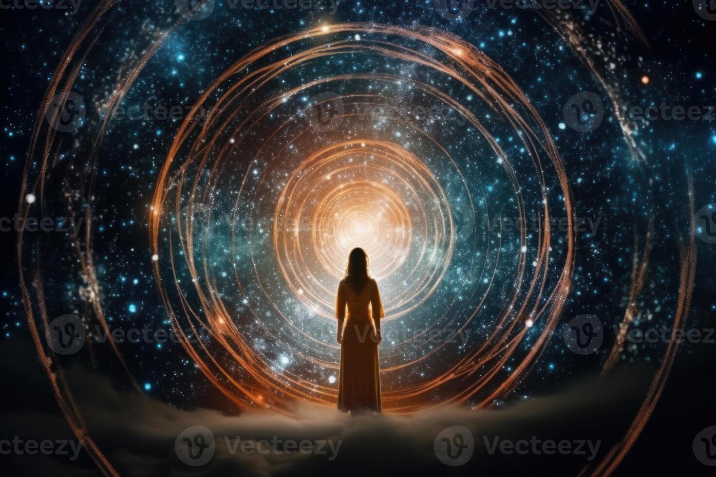Woman standing in the middle of magic circle image photo