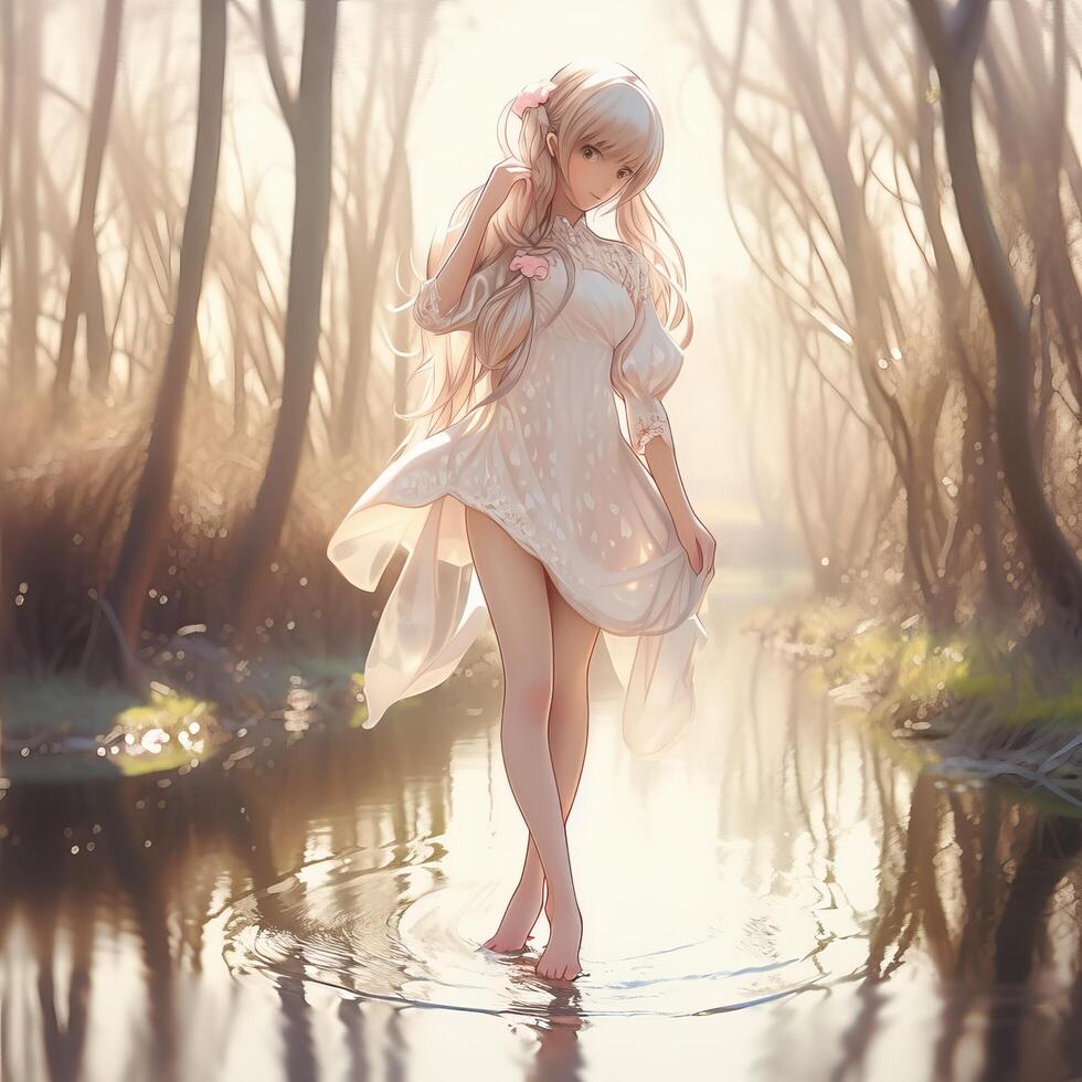 Long legged beautiful girl anime image photo