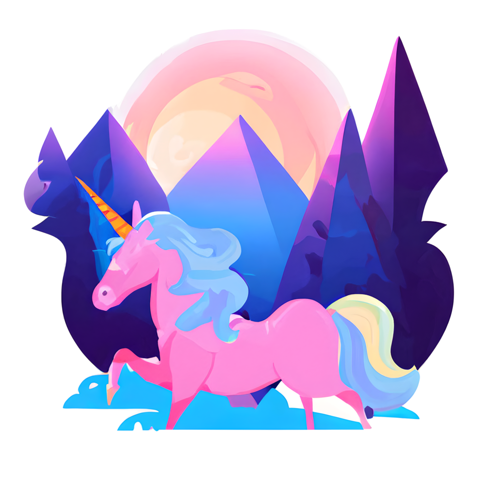 pink unicorn in forest mountain png