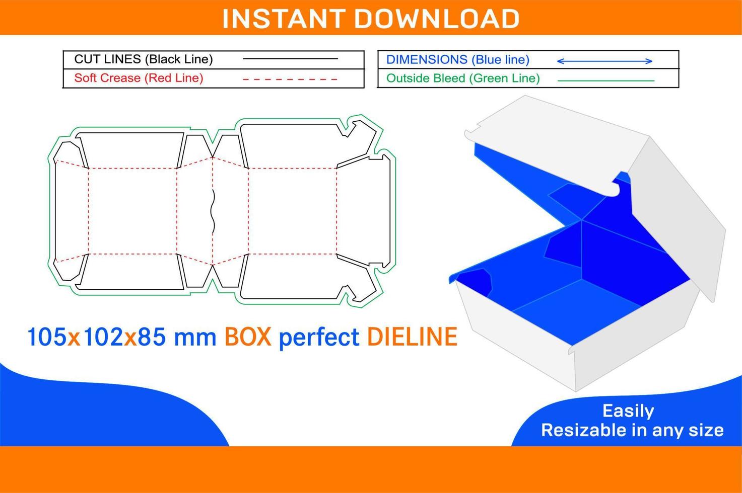 Burger box dieline template, Fast Food Burger Box packaging dieline template and 3D boxBox dieline and 3D box vector