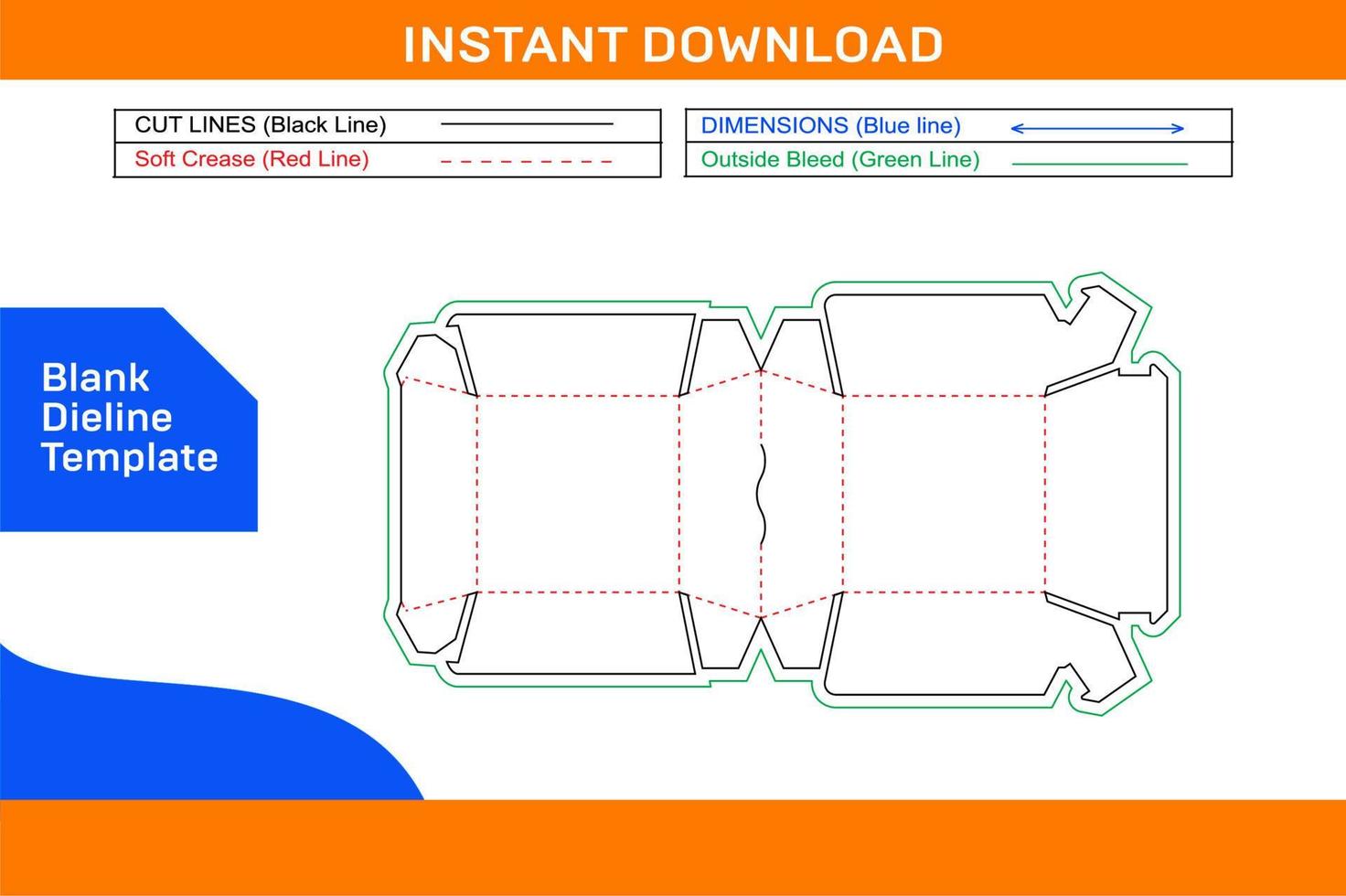 Burger box dieline template, Fast Food Burger Box packaging dieline template and 3D box Blank dieline template vector