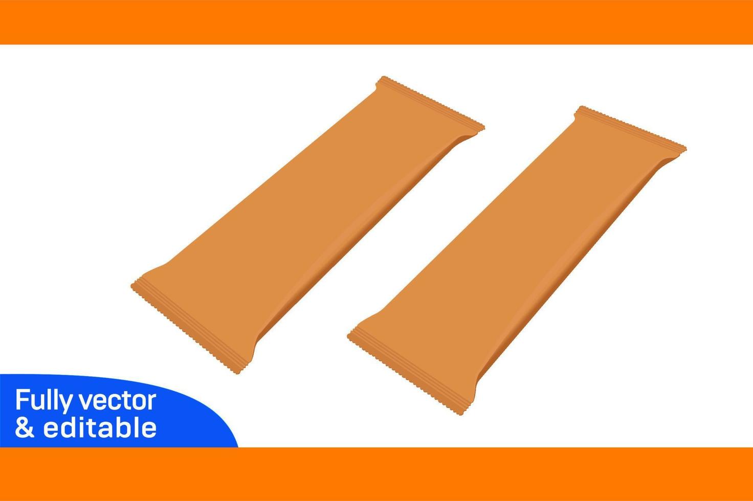 dieline template of plastic flat pouch for chocolate bar 3D box vector