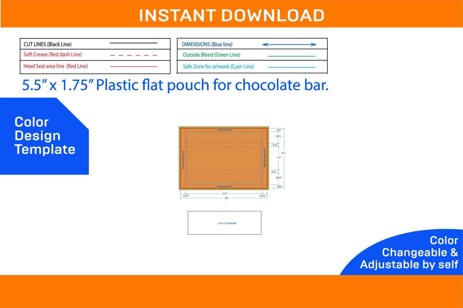 dieline template of plastic flat pouch for chocolate barColor Design Template vector