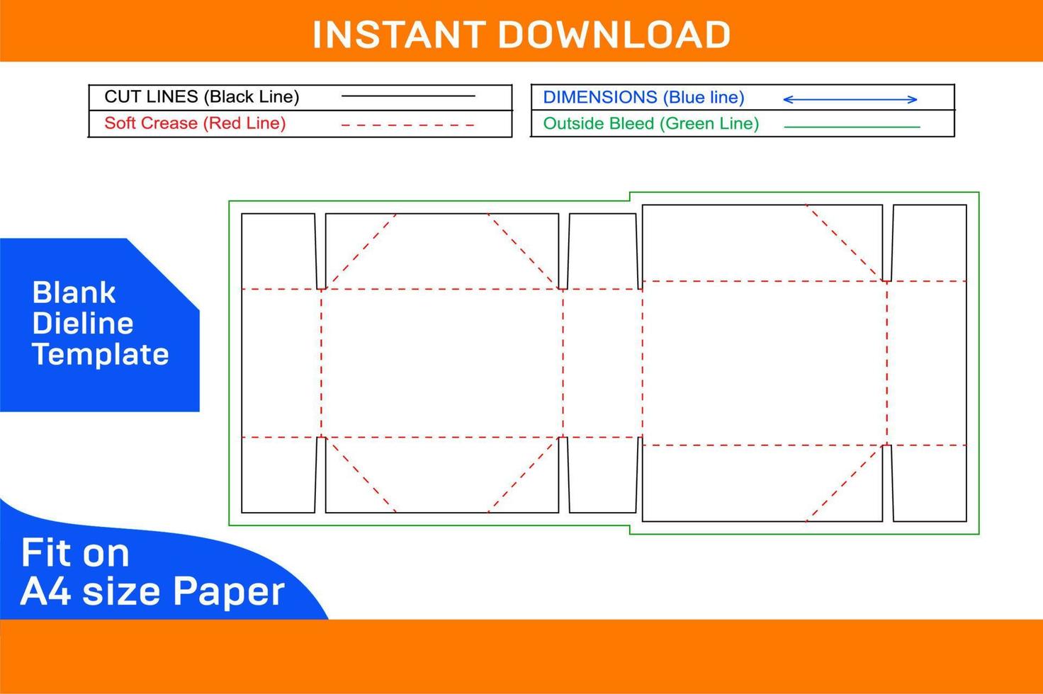 Folding 6 corner packaging box dieline template and 3D render file with 3D box Blank dieline template vector