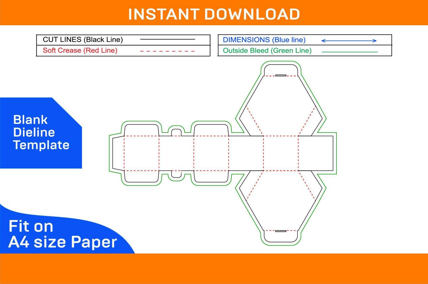 Hexagonal cardboard box or hexagonal gift box dieline template and 3d box design Blank dieline template vector