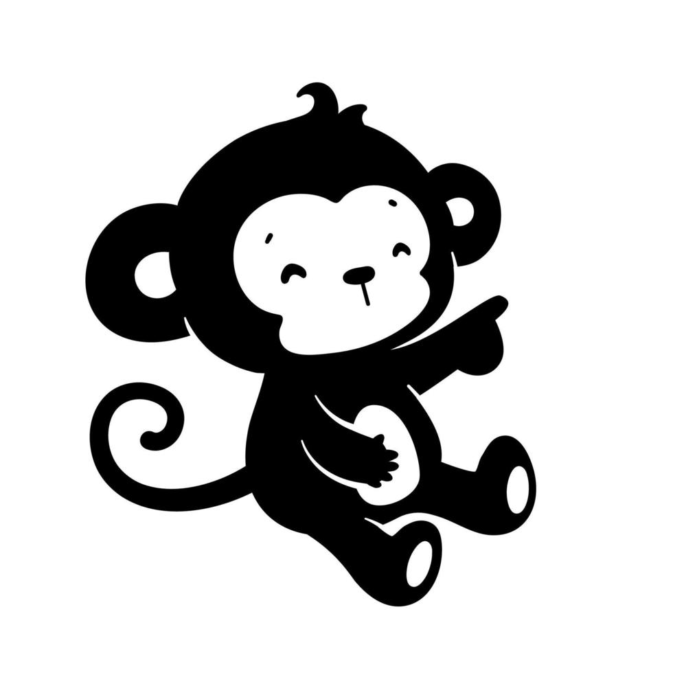 silhouette of a naughty little monkey cute animal cartoons for kids vector