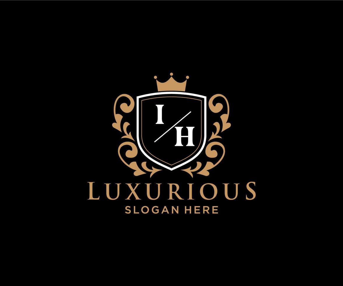 Initial IH Letter Royal Luxury Logo template in vector art for Restaurant, Royalty, Boutique, Cafe, Hotel, Heraldic, Jewelry, Fashion and other vector illustration.