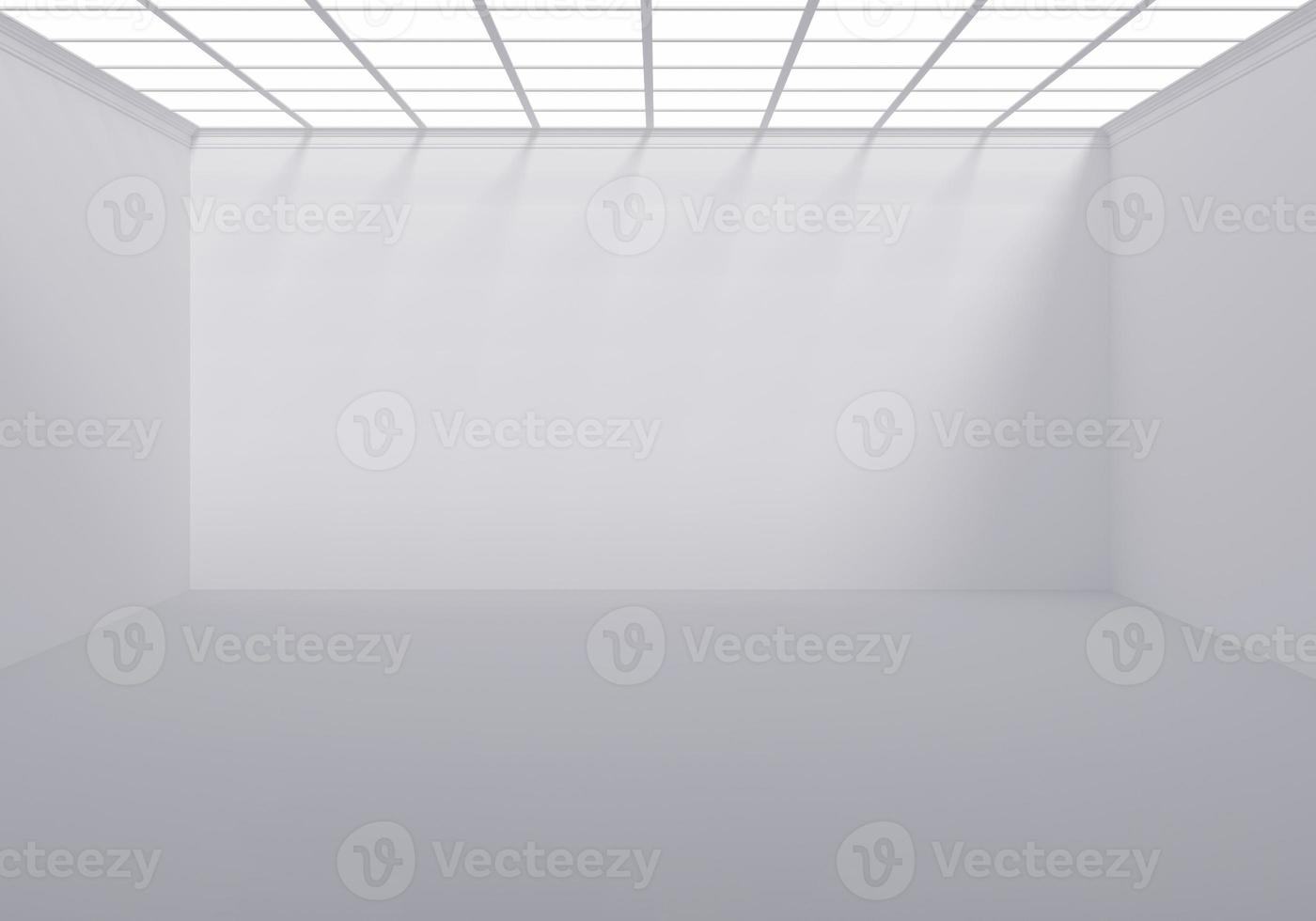 Roof with lights on Futuristic empty room exhibition in white background. photo