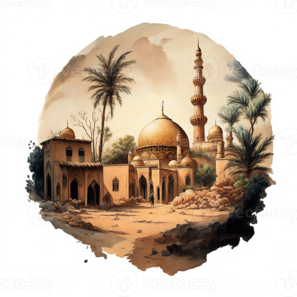 Watercolor painting of a mosque png