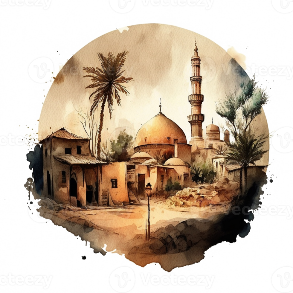 Watercolor painting of a mosque png