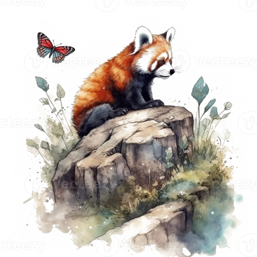Watercolor painting of a red panda png
