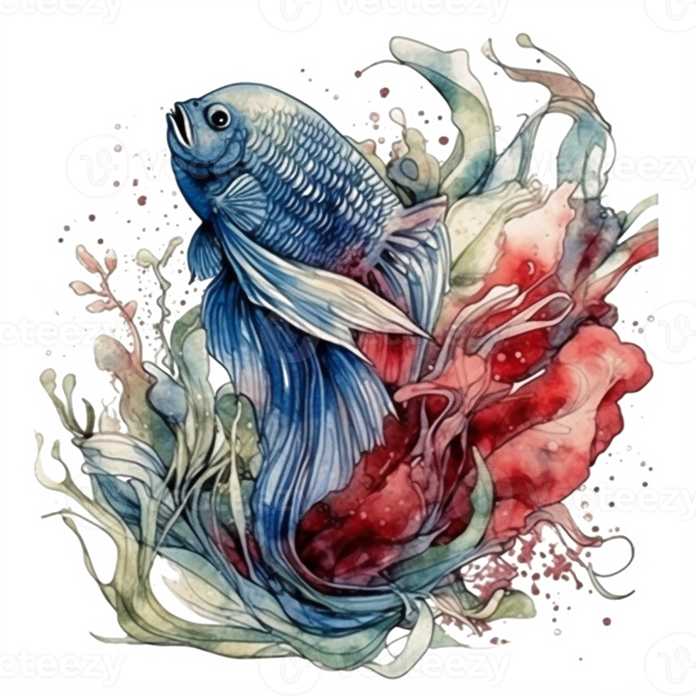 Watercolor painting of betta fish png