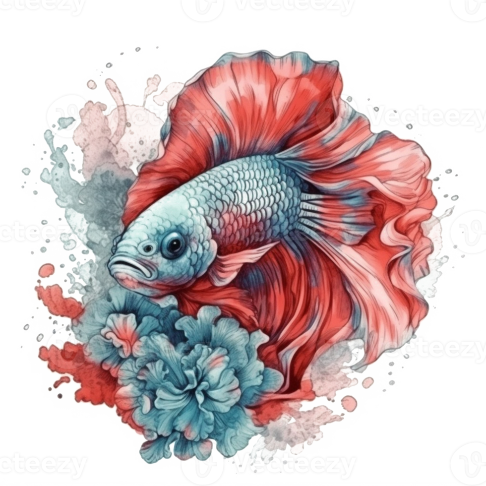 Watercolor painting of betta fish png