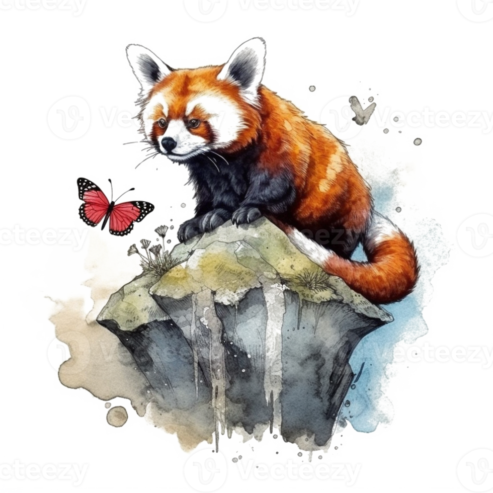 Watercolor painting of a red panda png