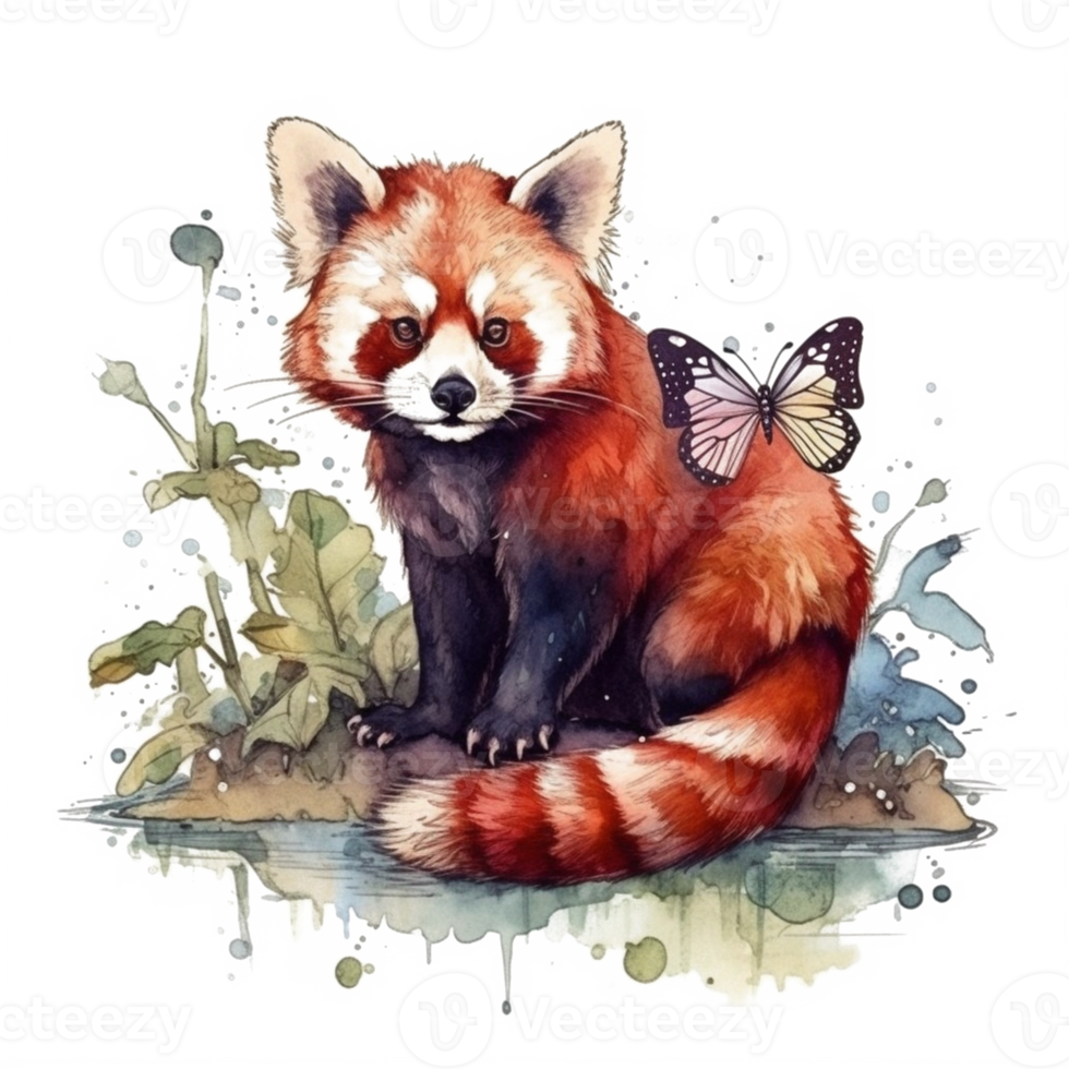 Watercolor painting of a red panda png