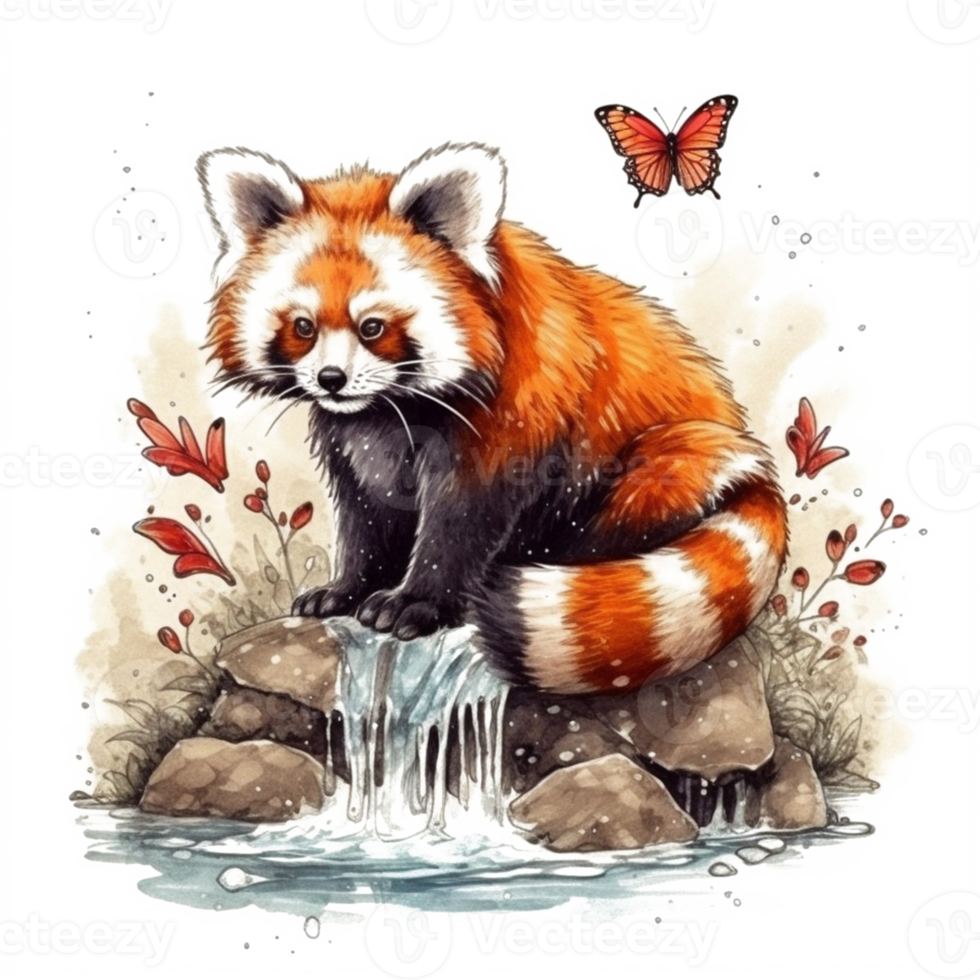 Watercolor painting of a red panda png