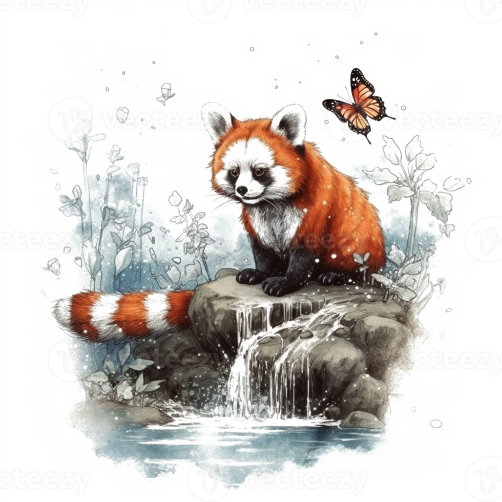 Watercolor painting of a red panda png