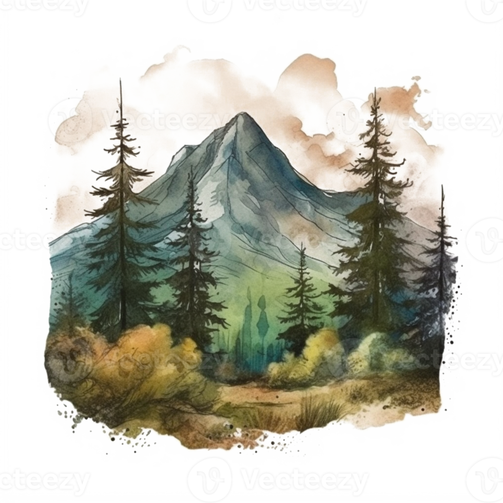 Watercolor painting of mountains png