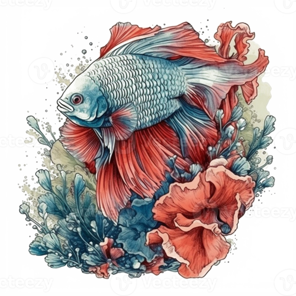 Watercolor painting of betta fish png