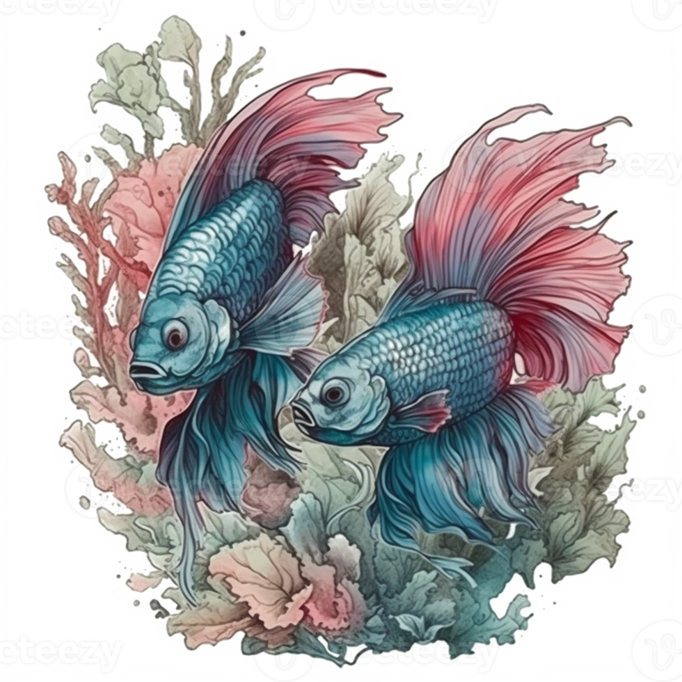 Watercolor painting of betta fish png