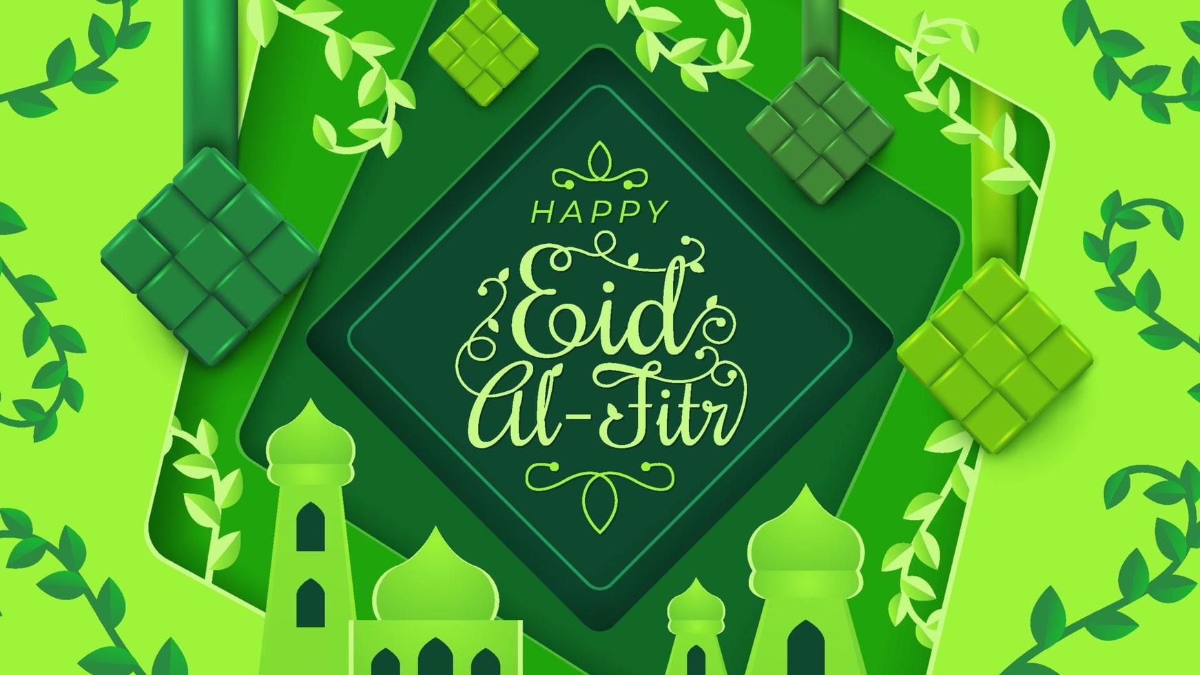 Happy Eid Al-Fitr in Paper Cut Style vector