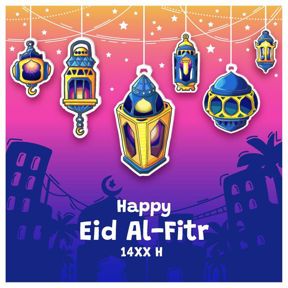 Hand Drawn Lanterns as A Greeting for Eid Al-Fitr vector